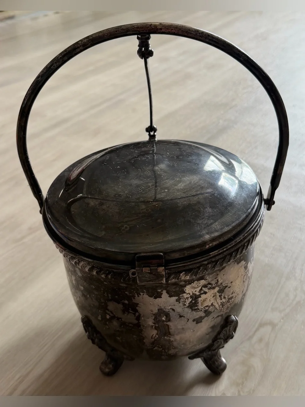 Vintage Bristol EPCA Silverplate By Poole Footed Ice Bucket W/Swing Back